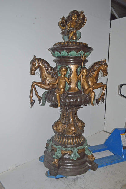 Seven feet tall Bronze, Tiered Outdoor pond Fountain - Size: 46"L x 46"W x 84"H.