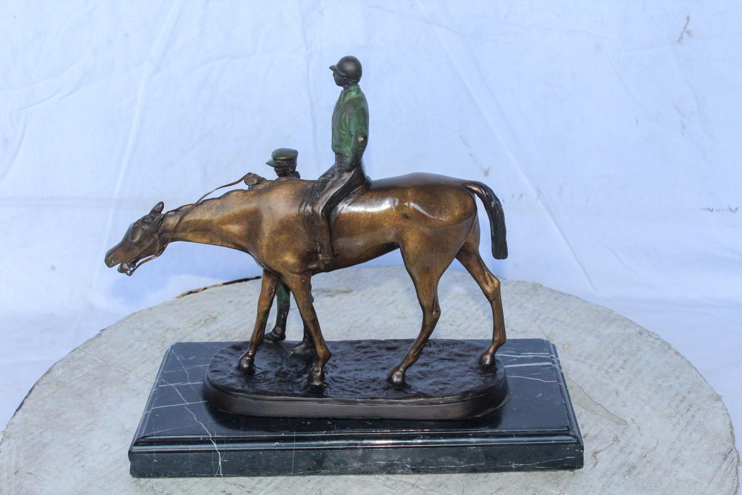 Horse and Jockey Bronze Statue, A J. Willis Good Replica 14" x 6" x 13"H