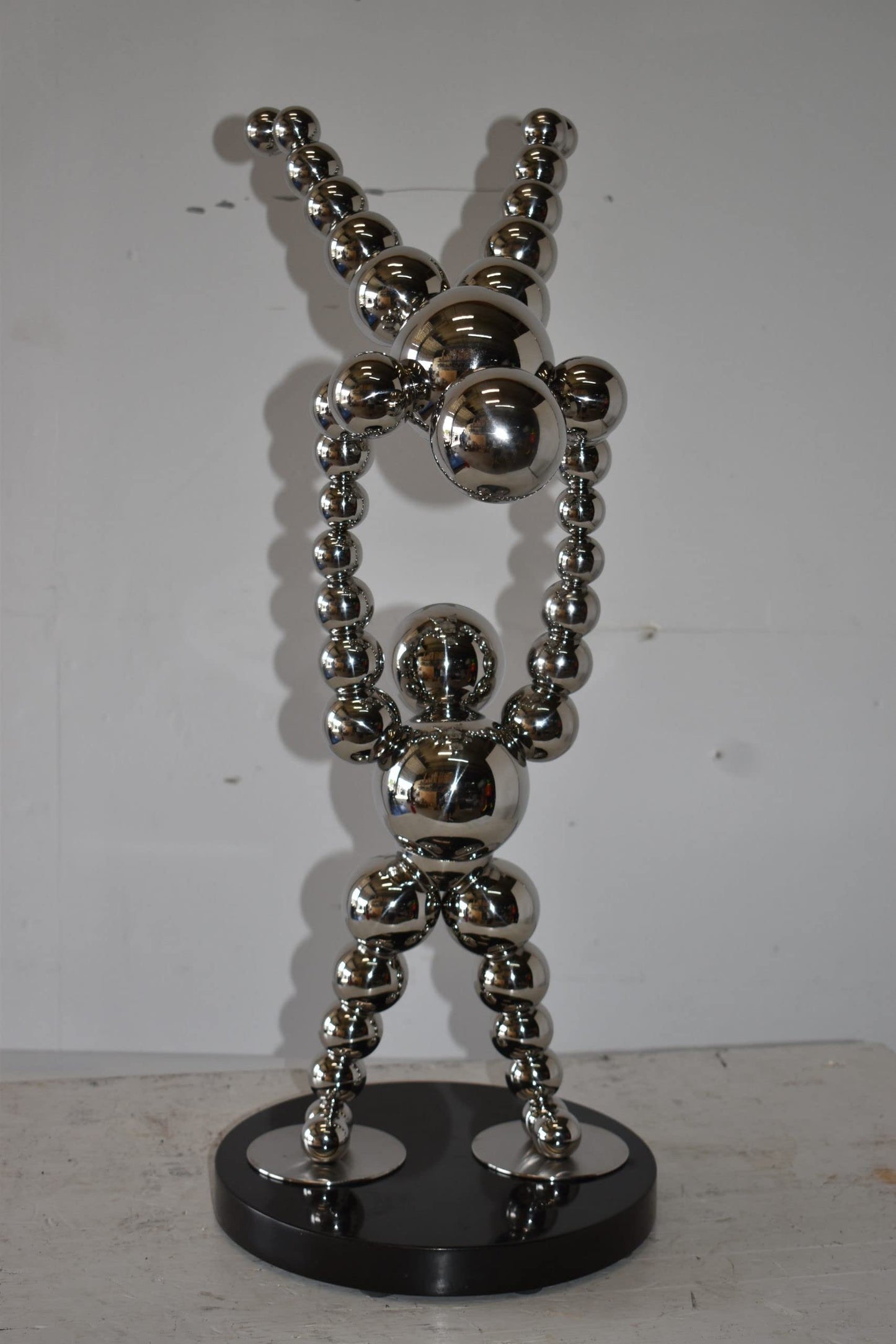 Modern Art Acrobat Couple in Action Chrome Balls Statue Size: 12" x 14" x 27"H
