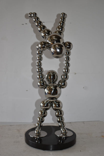 Modern Art Acrobat Couple in Action Chrome Balls Statue Size: 12" x 14" x 27"H