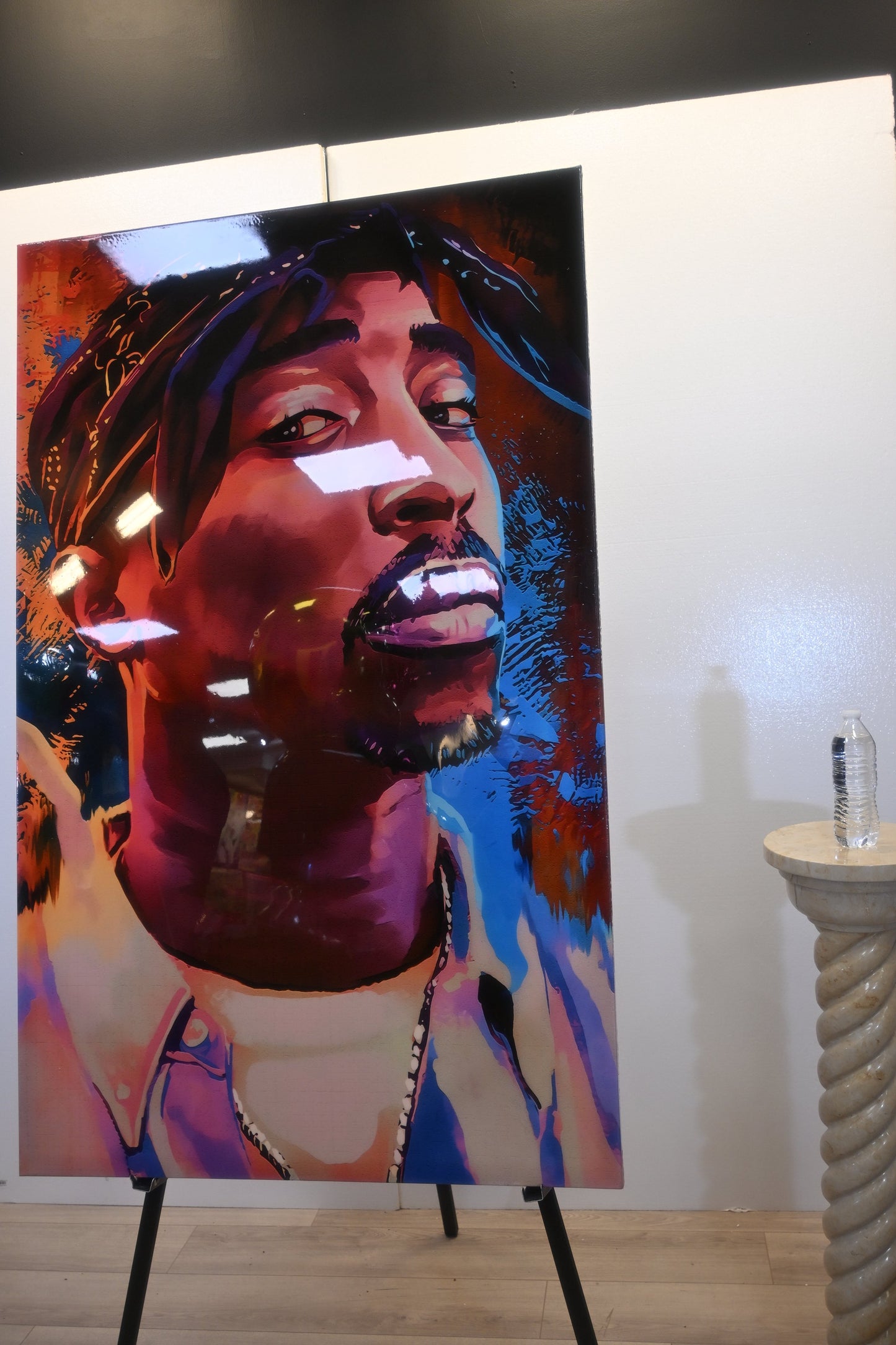 Tupac Shakur Colorful Portrait Resin Covered Canvas 40"x64"