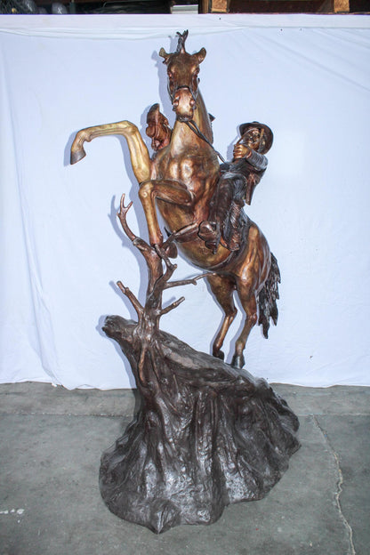 Life Size Bronze Cowboy on Rearing Horse Western Statue 60" x 37" x 81"H