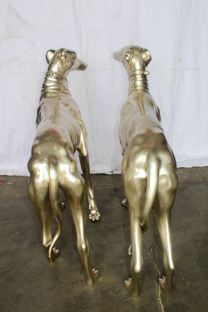 Pair of Greyhound Dogs Bronze Statues, Silver Plated Finish 48" x 12" x 40"H