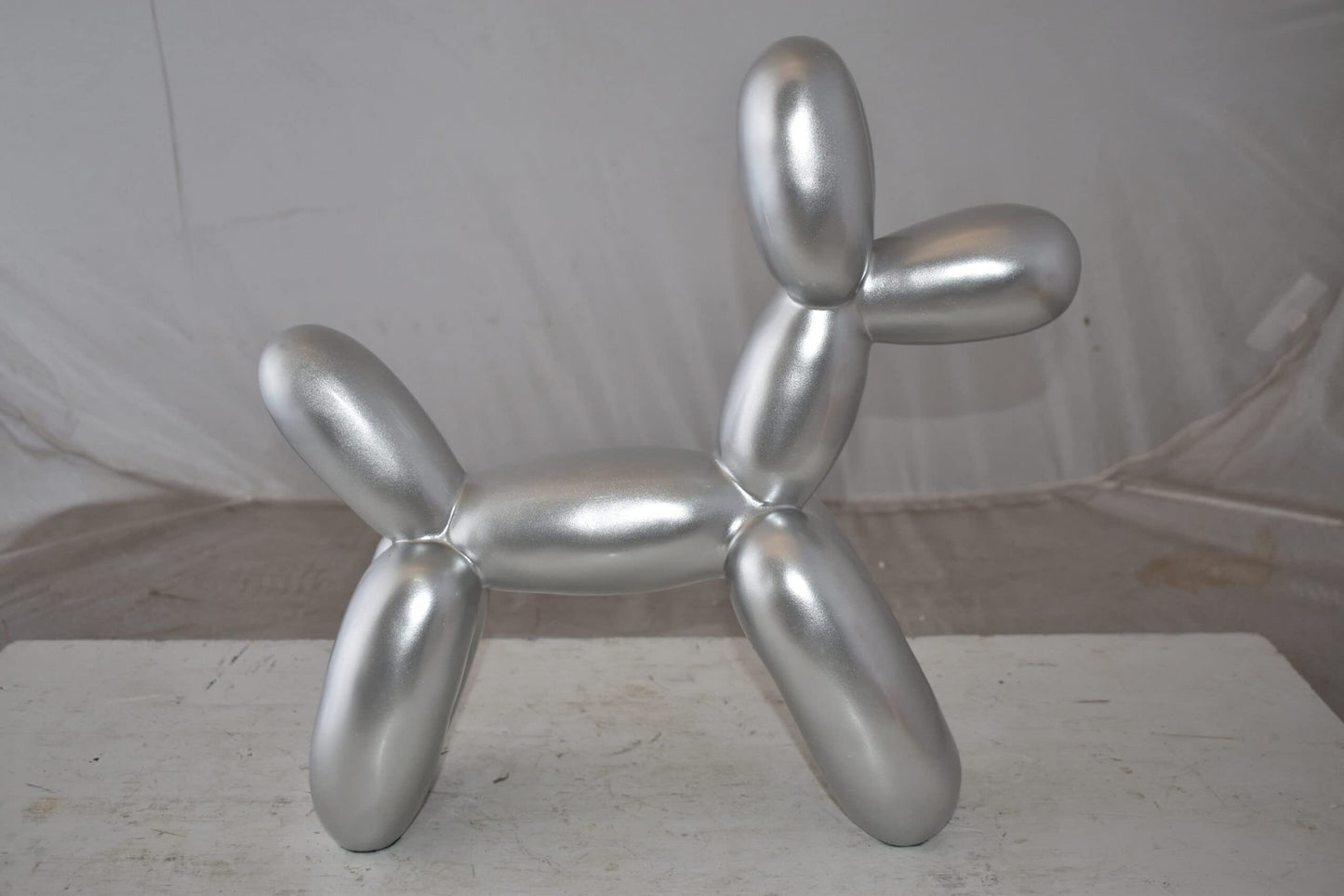 Silver Finish Balloon Dog Statue Made of Resin Size: 16" x 6" x 15"H
