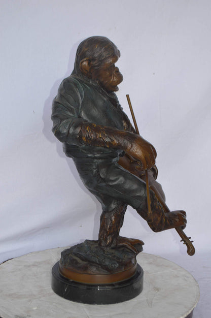 Monkey with Violin bronze statue - Size: 20"L x 17"W x 26"H