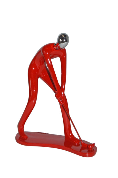 Modern art Red Golfer with Silver Head Resin Statue - Size: 7"L x 2"W x 9"H.