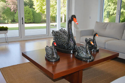 Set of Black Swans each on Mable Base bronze statue -  Size: 9"L x 18"W x 15"H.