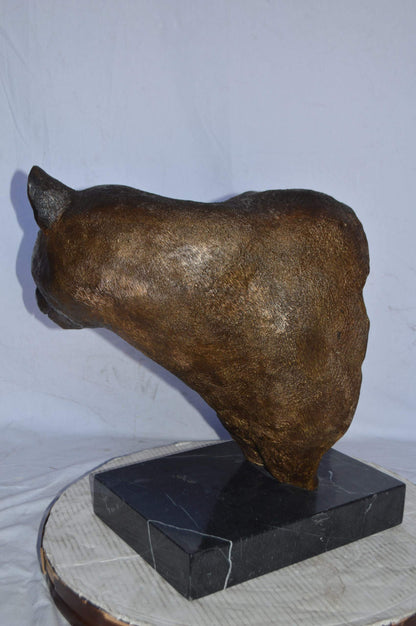 Mountain Lion Head bronze statue on a marble base - Size: 18"L x 15"W x 21"H.