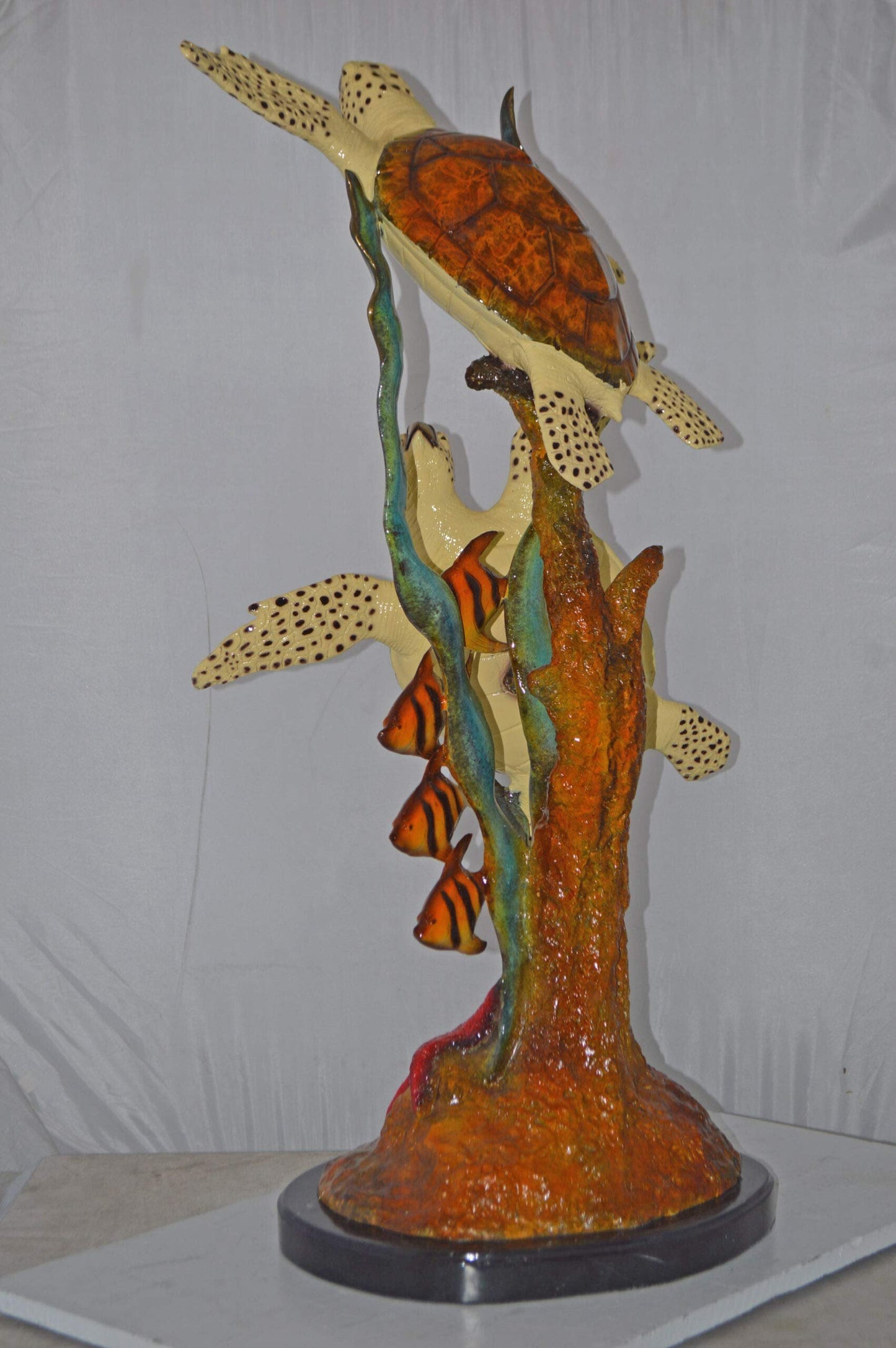 Two Turtles Swimming with Clown Fish Bronze Statue - Size: 18"L x 31"W x 42"H.