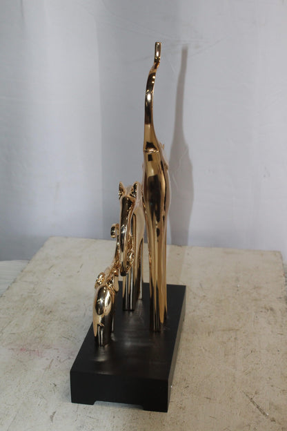 Gold Elephant Family Resin Statue on Black Base 11" x 5" x 8"H