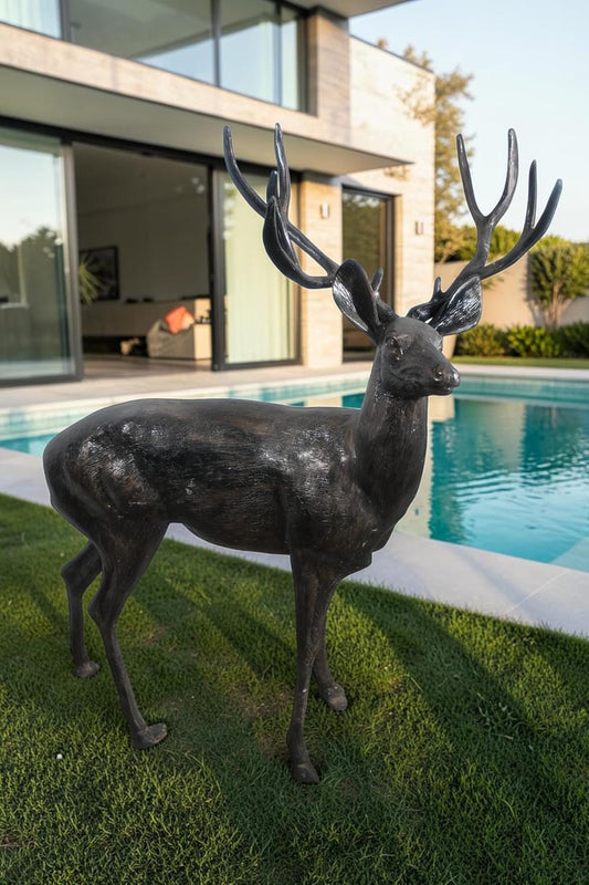 Life Size Aluminum Standing Deer Stag Statue 48"x30"x55"H