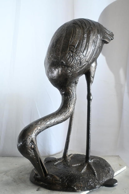 Aluminum Fishing Heron Sculpture Dark Bronze Patina Bird 34"x24"x40"H