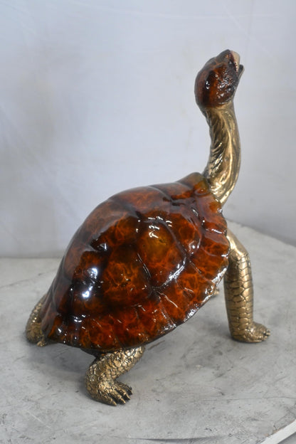 Bronze Tortoise Sculpture Amber Shell Gold Accents 12"x10"x16"H