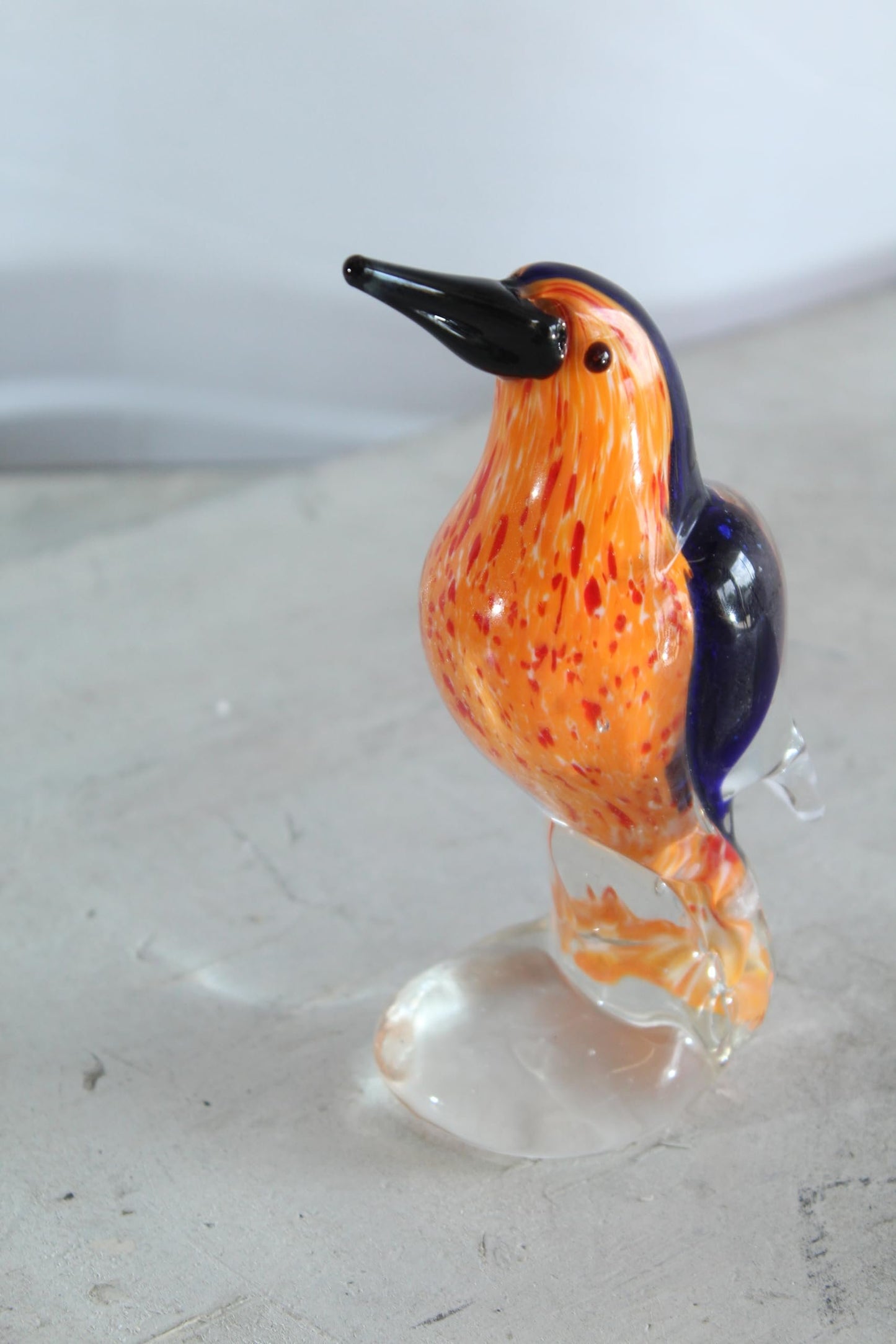 NIFAO Glass Kingfisher Bird Figurine Hand Blown Art Decor 4" x 3" x 7"H