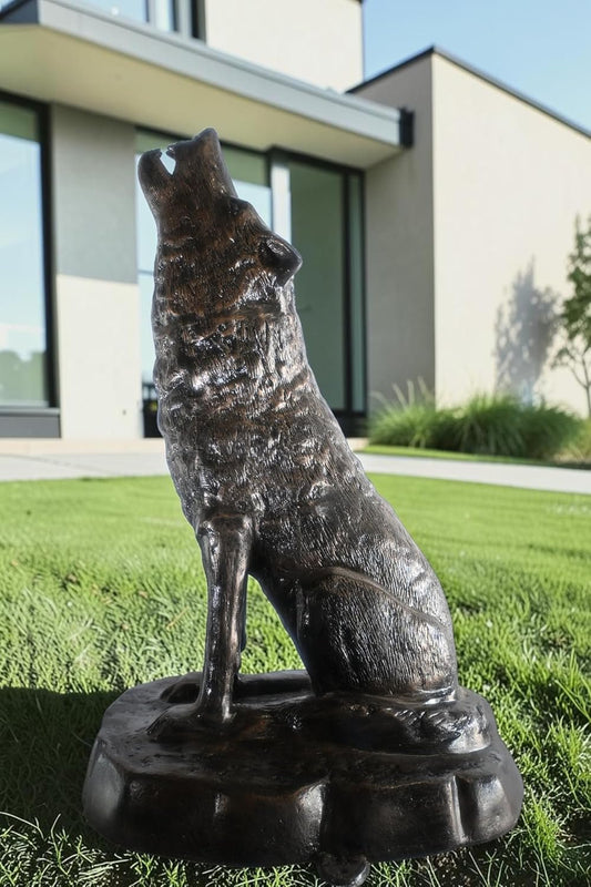 Majestic Howling Wolf on Rock Base Large Aluminum Statue 28"x26"x43"H