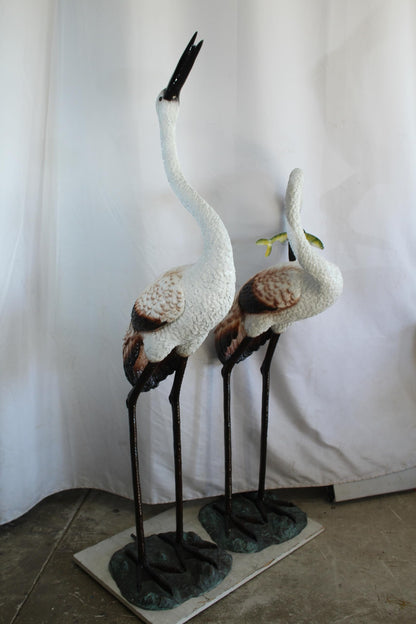 Pair Large Bronze Crane Fountains Garden Water Feature 23"x17"x56"H