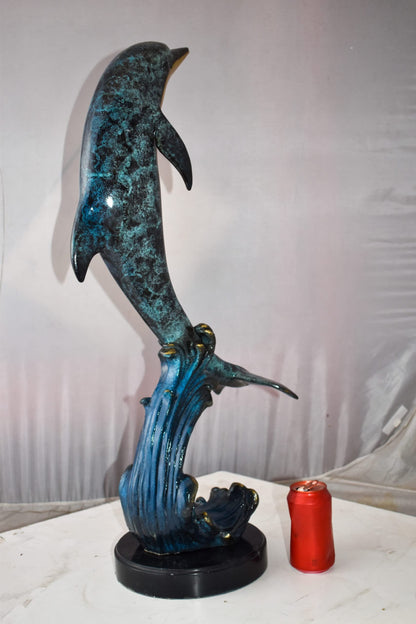 Dolphin Jumping the Waves Colored Bronze Statue Size: 15" x 10" x 31"H