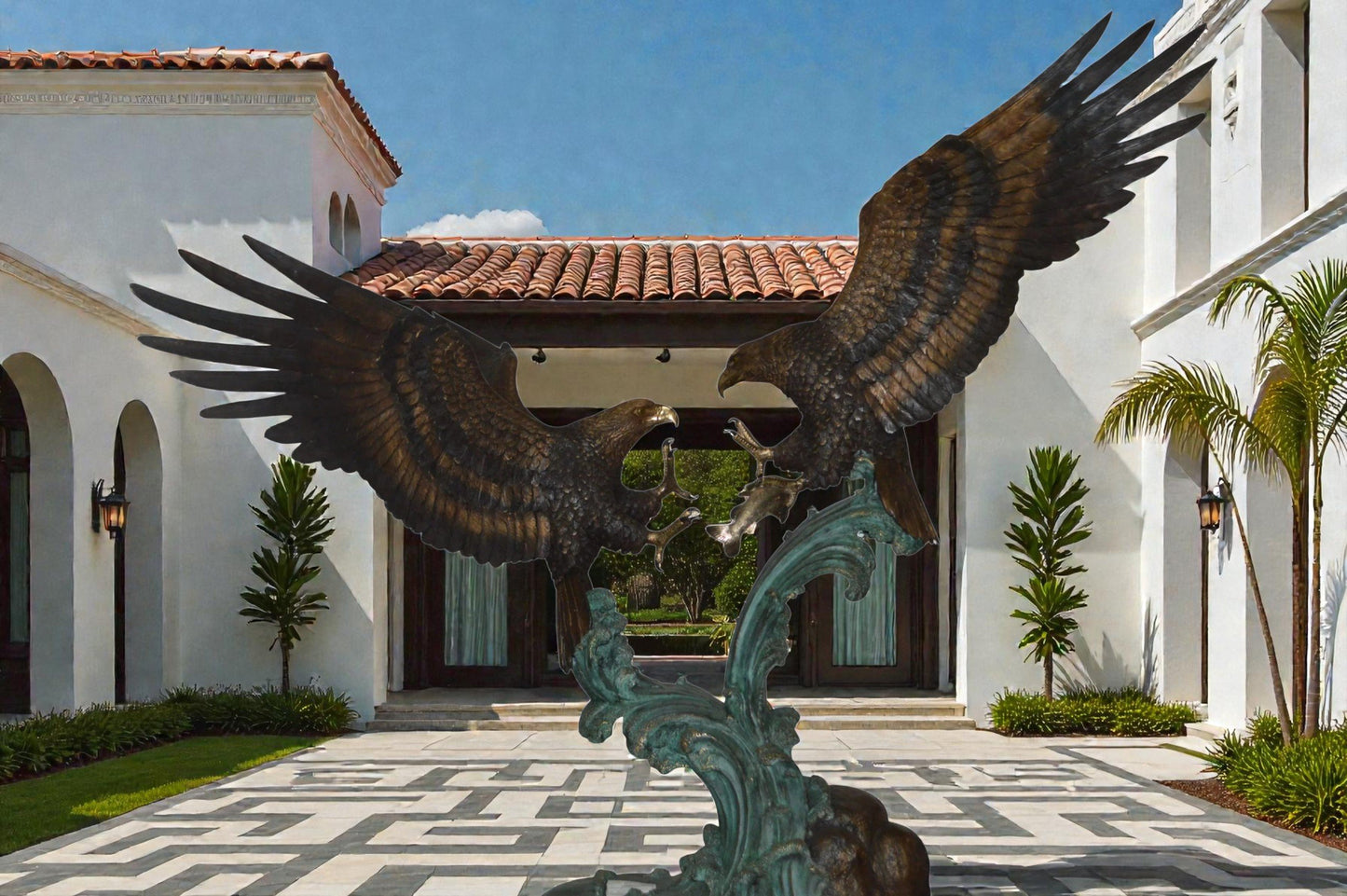 Opposing Eagles Bronze Statue - Size: 90"L x 69"W x 90"H.