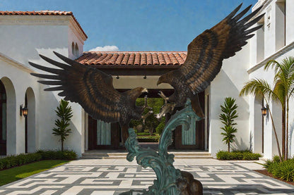 Opposing Eagles Bronze Statue - Size: 90"L x 69"W x 90"H.