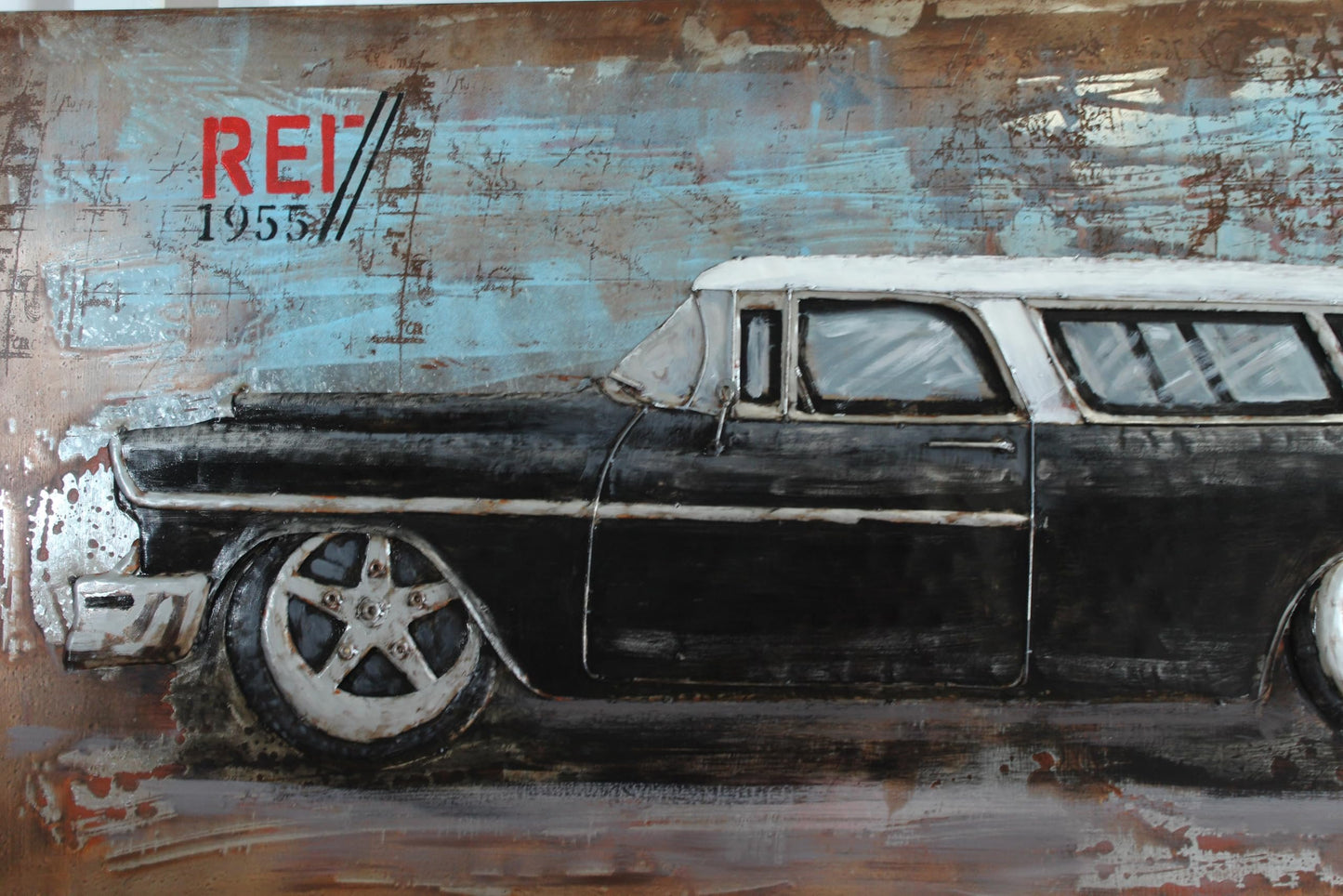 1955 Chevy Nomad Wagon 3D Metal Wall Art Handcrafted 79" x 2" x 40"H