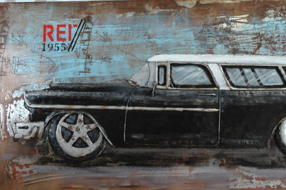 1955 Chevy Nomad Wagon 3D Metal Wall Art Handcrafted 79" x 2" x 40"H