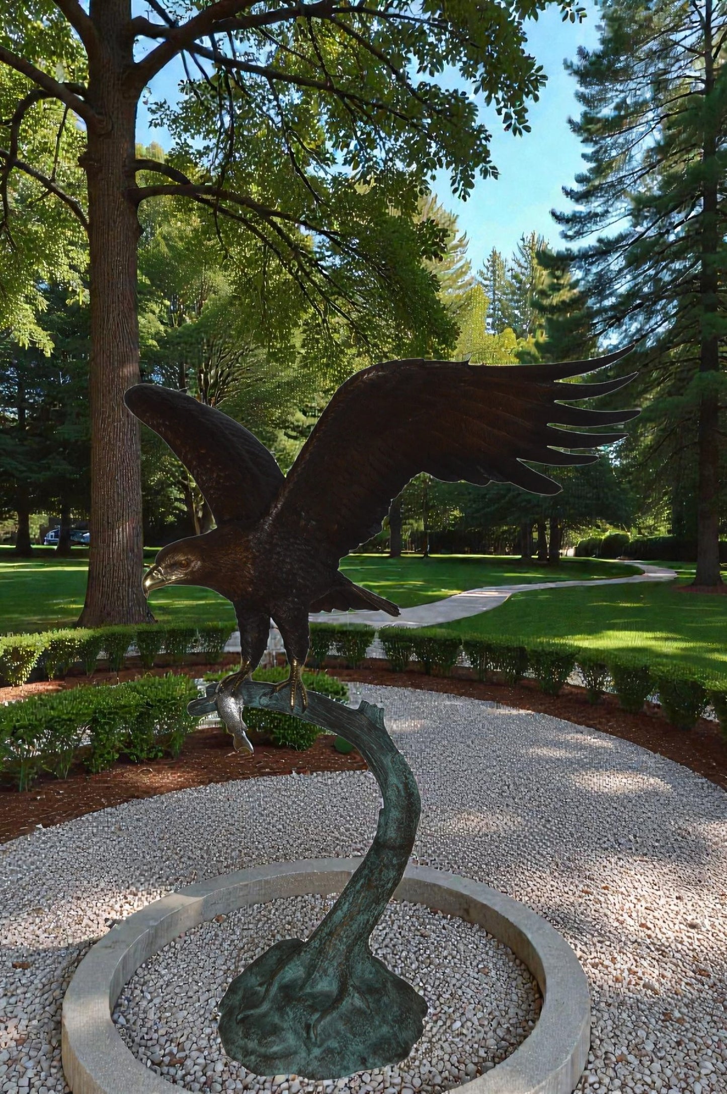 Eagle on a Tree Branch Bronze Statue -  Size: 44"L x 50"W x 65"H.