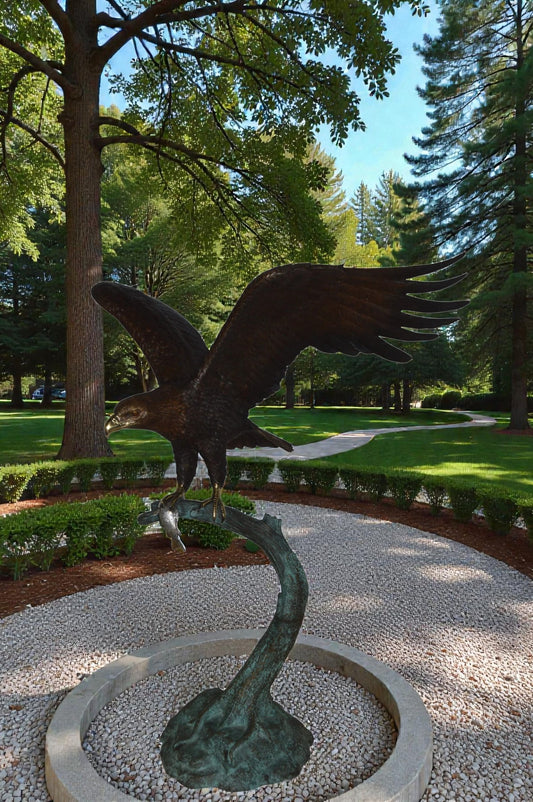 Eagle on a Tree Branch Bronze Statue -  Size: 44"L x 50"W x 65"H.