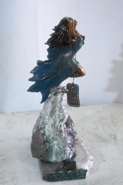 Manel Vidal Emerge Bronze Maiden on Amethyst Geode Ebano 11"x7"x16"H