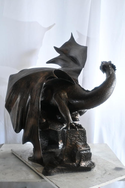 Aluminum Dragon Sculpture Dark Bronze Patina Wing Spread 32"x35"x52"H