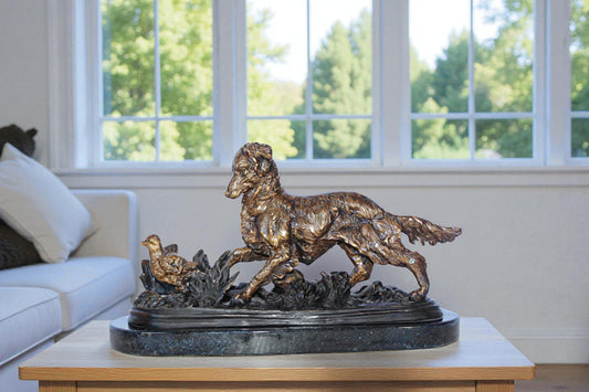 Golden retriever enjoying the outdoors bronze statue -  Size: 16"L x 7"W x 9"H.