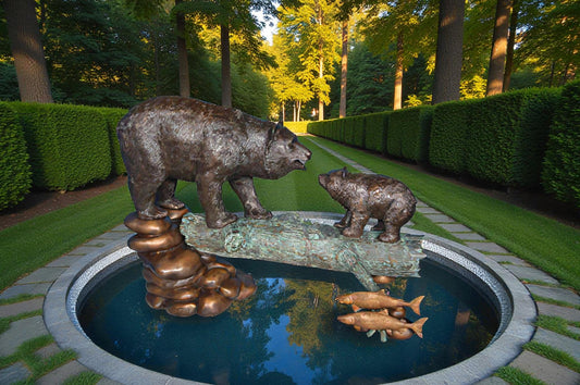 Family Bear on log giant bronze statue -  Size: 61"L x 34"W x 45"H.