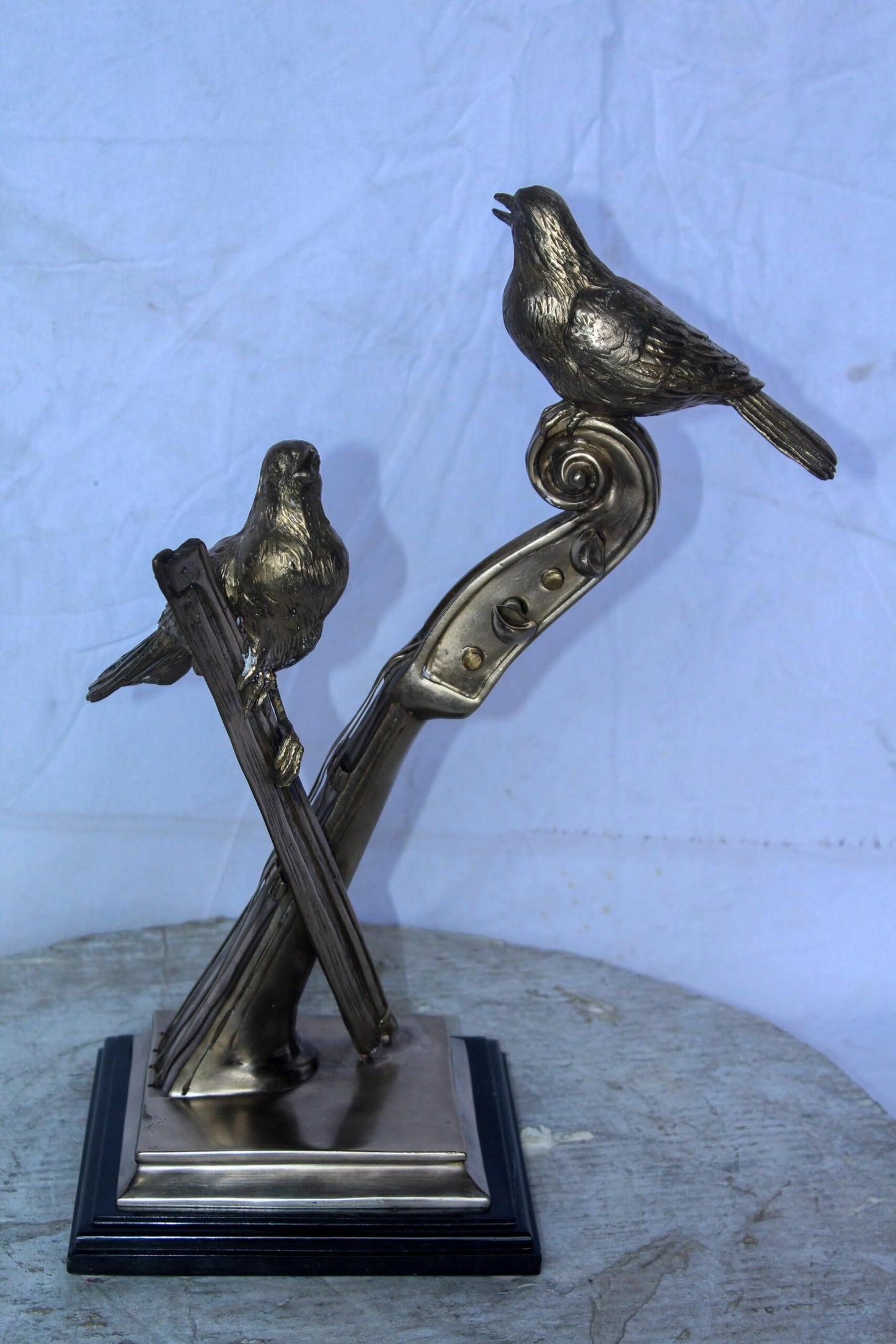Creative Art, Violin and Two Birds, Bronze Statue in Silver Finish 12 x 8 x 19"H