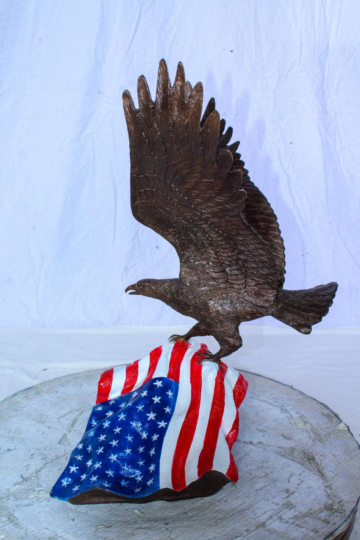 Bronze Bald Eagle Statue on American Flag Base 21" x 14" x 22"H