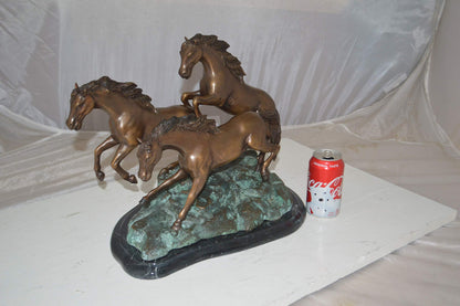 Three horses running Bronze Statue -  Size: 11"L x 18"W x 13"H.