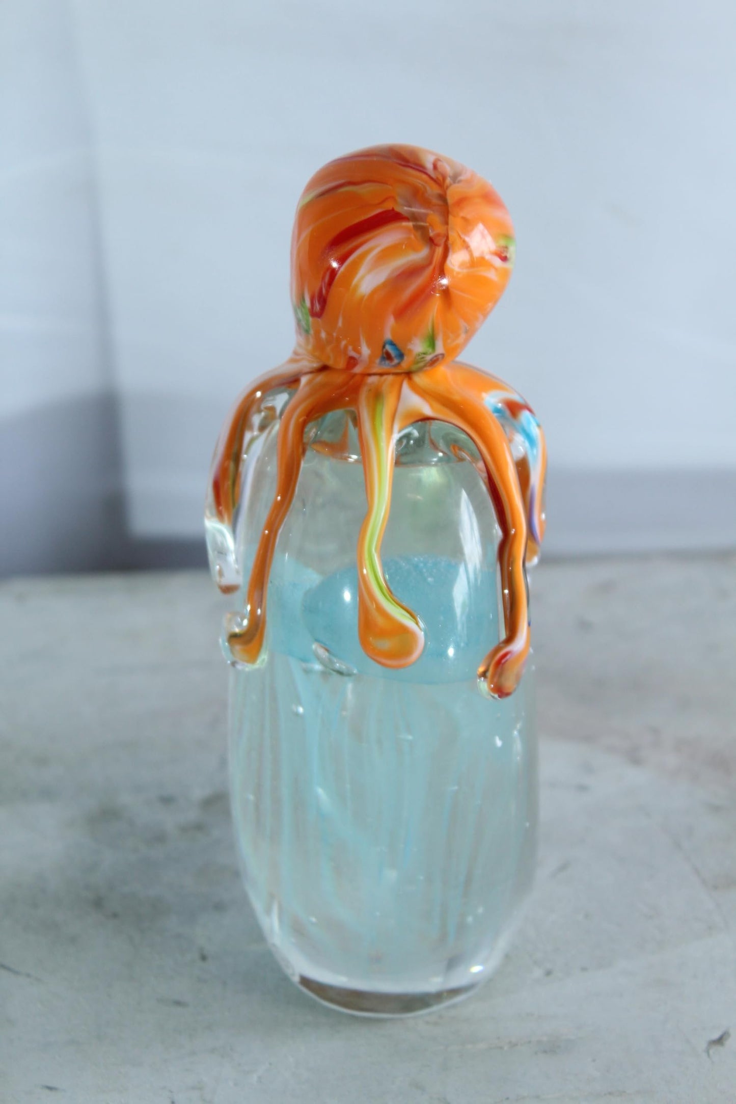 NIFAO Glass Octopus Jellyfish Paperweight Coastal Art Decor 5" x 3" x 9"H