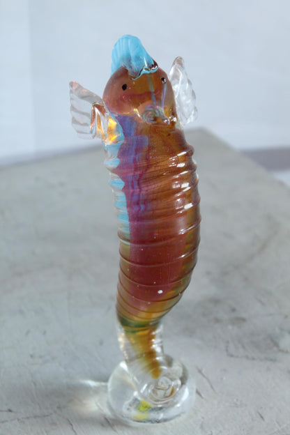 NIFAO Glass Seahorse Figurine Hand Blown Art Glass Coastal Decor 4" x 4" x 10"H