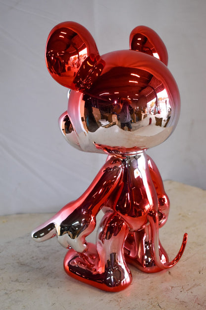 Contemporary Red Chrome Mickey Mouse Resin Statue 12" x 9" x 16"H