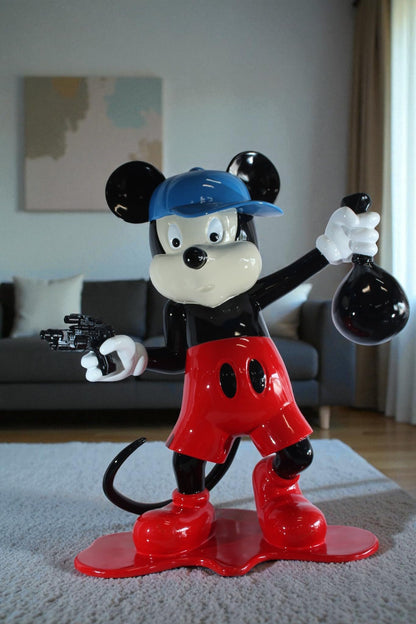NIFAO Giant Cartoon Mouse Sculpture with Money Bag Pop Art Resin Statue 45"x20"x50"H