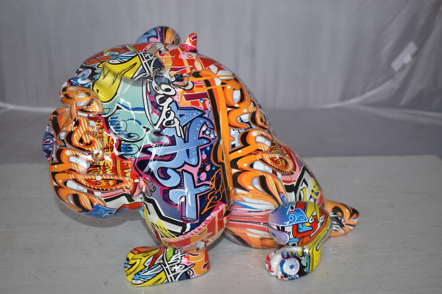 Modern Art Graffiti Bulldog Statue Made of Resin Size: 11" x 5" x 7"H