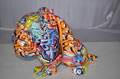 Modern Art Graffiti Bulldog Statue Made of Resin Size: 11" x 5" x 7"H