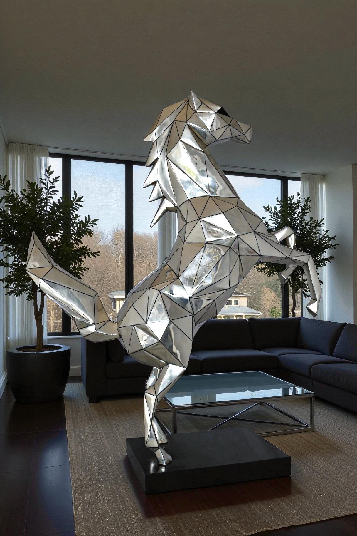 Modern Textiled Ferrari Horse Silver Finish Bronze Statue Size: 30" x 11" x 38"H