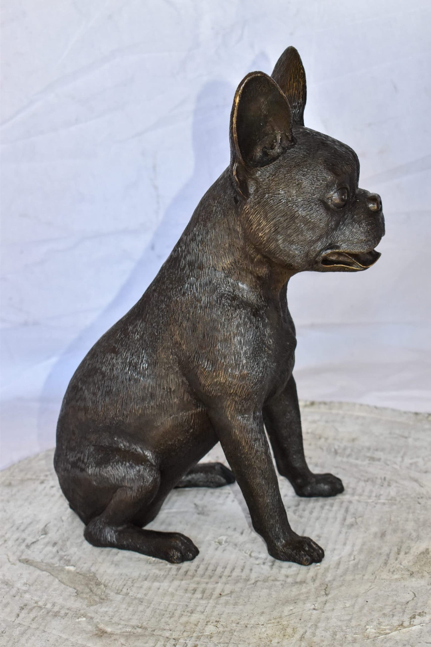 Boston Terrier Dog Happily Sitting Bronze Statue Size: 7" x 13" x 17"H