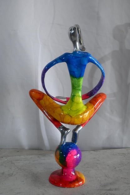 Rainbow Yoga Woman Meditating on Sphere Painted Aluminum 12"x10"x22"H