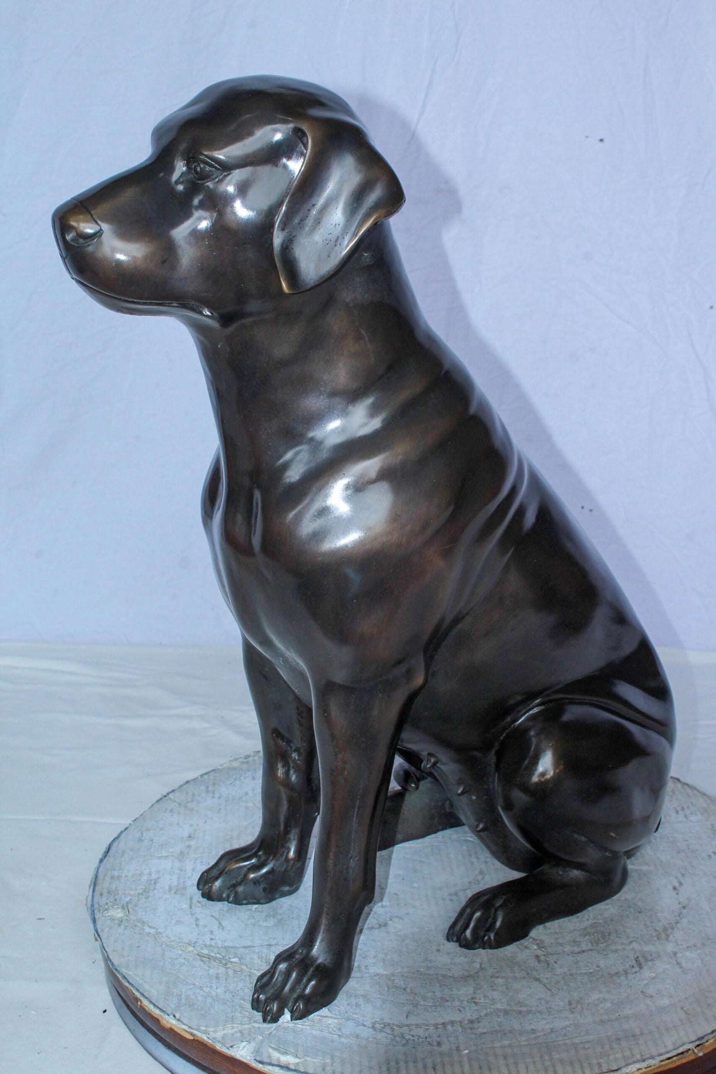 Large Bronze Chocolate Labrador Dog Statue Sitting Pose 22" x 12" x 27"H