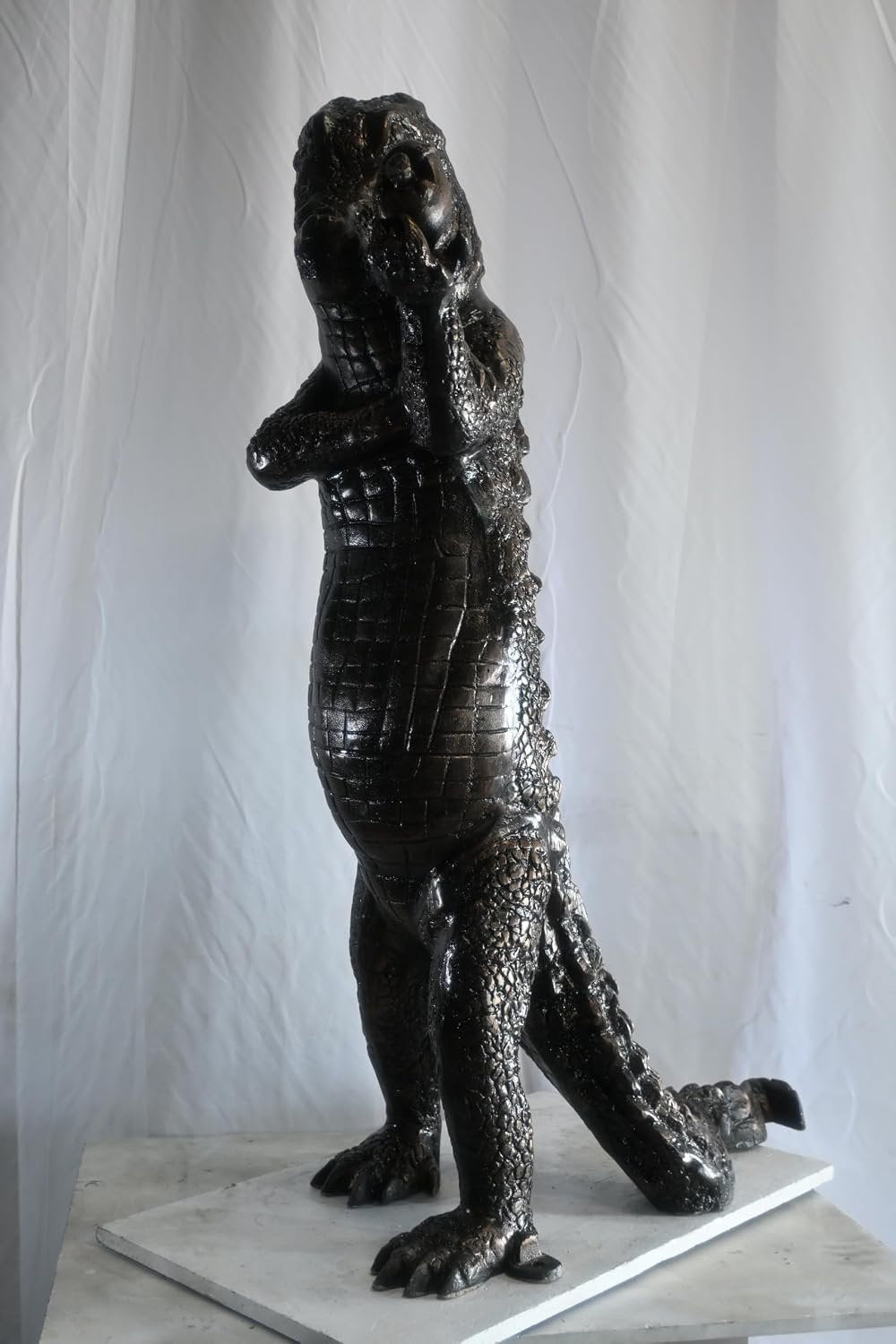 Large Alligator Statue Holding Baby Gator in Egg Cast Aluminum 34"x23"x54"H