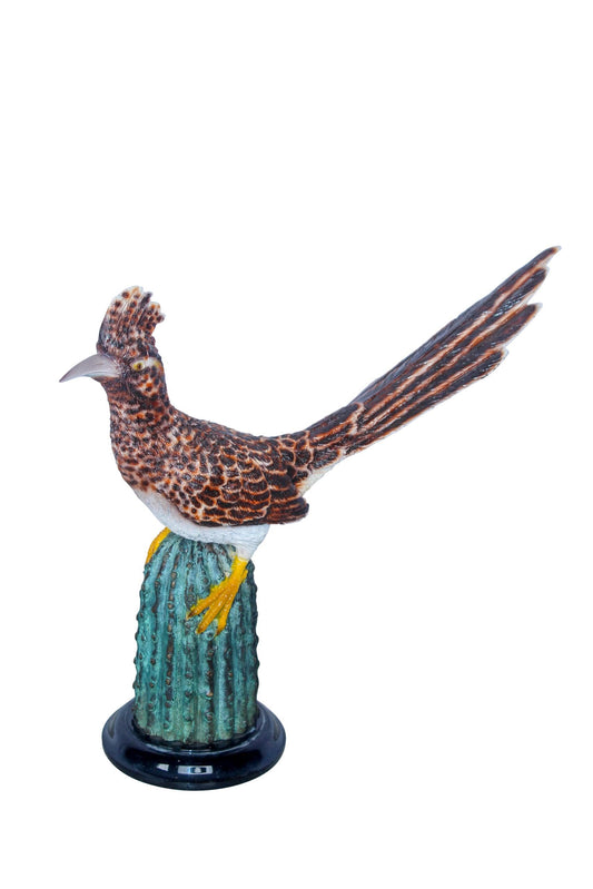 Vibrant Colored Roadrunner Bird Bronze Statue, Wildlife Decor 15" x 5" x 13"H