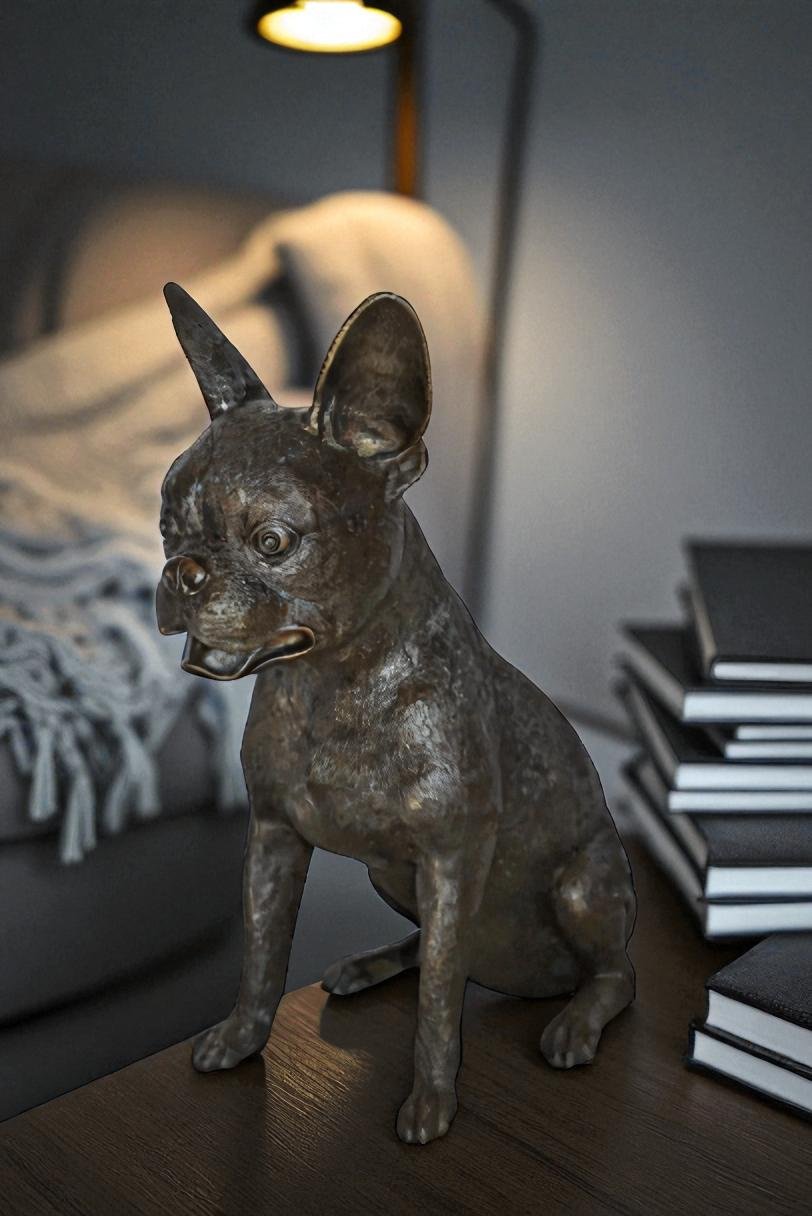 Boston Terrier Dog Happily Sitting Bronze Statue Size: 7" x 13" x 17"H