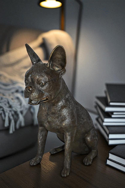 Boston Terrier Dog Happily Sitting Bronze Statue Size: 7" x 13" x 17"H