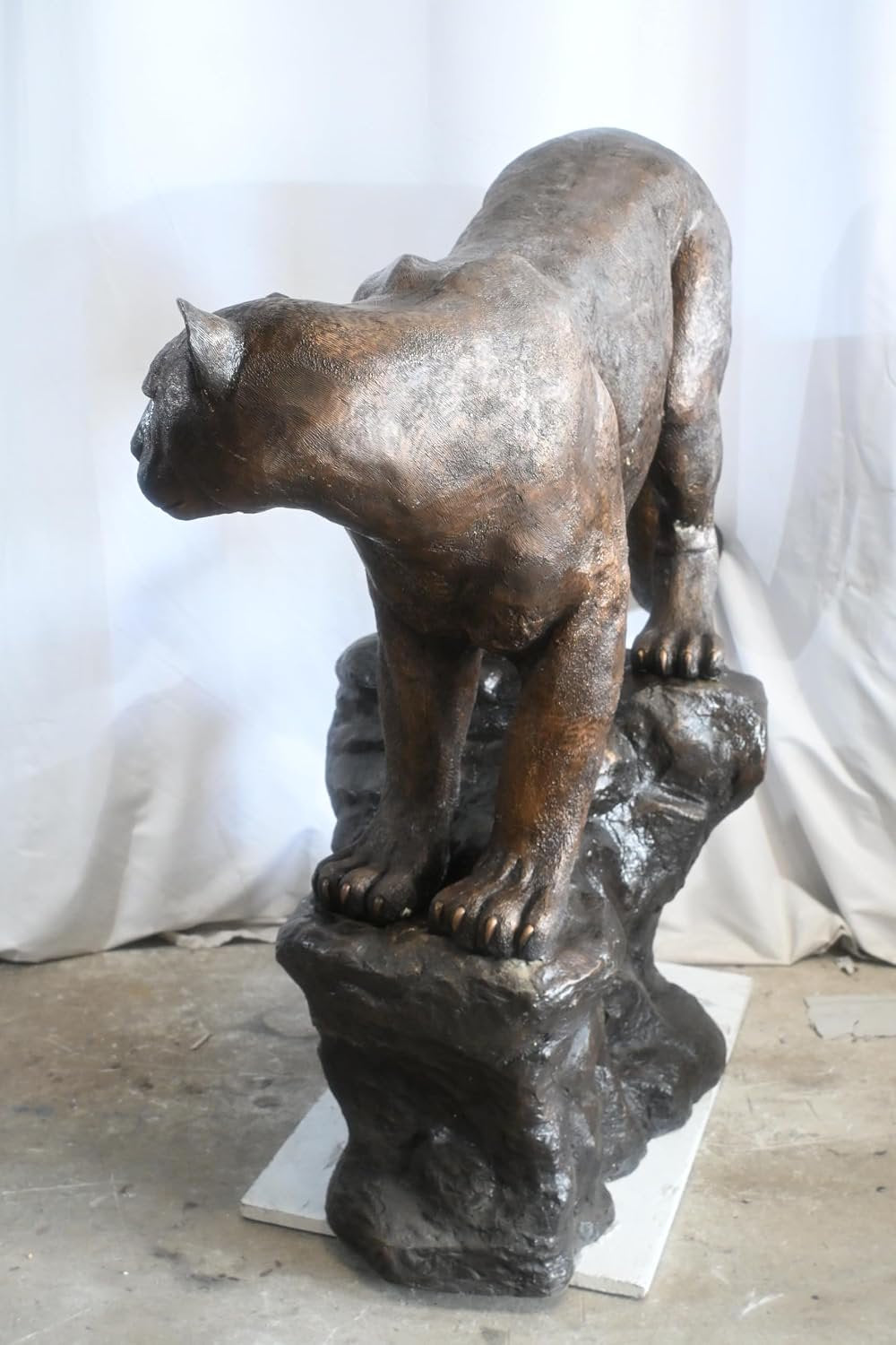 Giant Bronze Mountain Lion Cougar Statue on a Rock Base 64"x24"x52"H