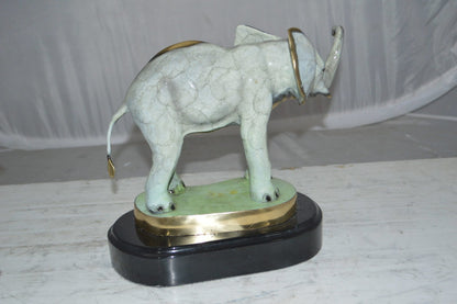 Elephant trunk Up Bronze Statue -  Size: 16"L x 9"W x 10"H.